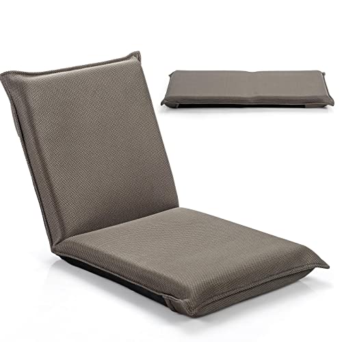 LIFEZEAL Silla de Suelo Plegable, sillón Lectura con Respaldo Ajustable de 6 Posiciones, Silla de Piso con Superficie de Malla, para Leer, meditación, Yoga (Gris)