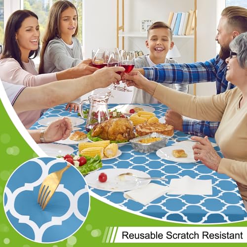 Image of Smiry Rectangle Table Cloth, Flannel Backed Vinyl Tablecloth, 60 inchx120 inch | Waterproof Plastic Tablecloths, Wipeable Table Cover for Dining, Indoor and Outdoor (Light Blue)