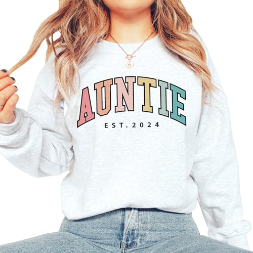 Retro Auntie Est Sweatshirt, Gift For Sister, New Aunt To Be Shirt, Pregnancy Announcement, Best Favorite Aunt, Unisex Crewneck Sweatshirt Sand2