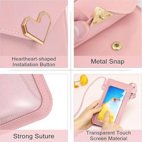 Crossbody Wallet Case With Touch Screen Cell Phone Purse Love Heart Pattern with Card Holder Neck Strap Leather Protective Cover for Women Girls(1 pack)3