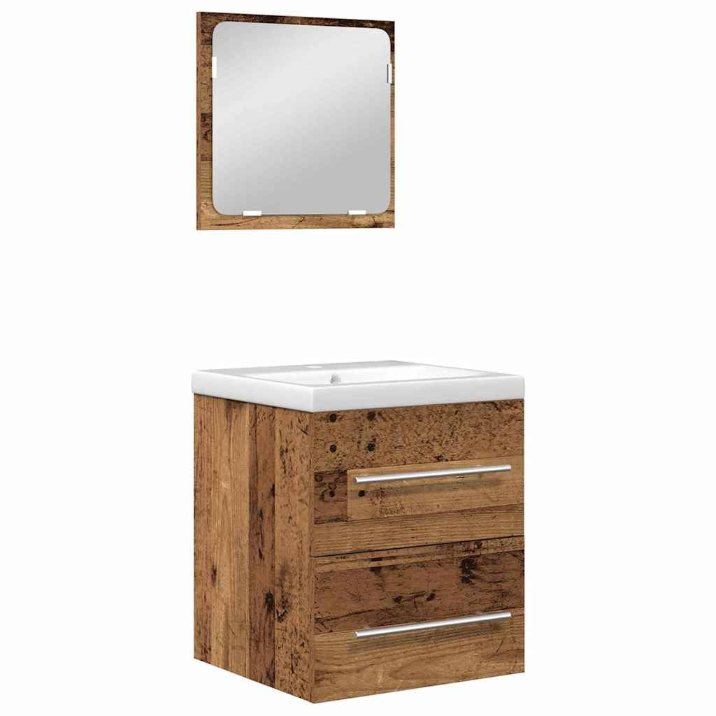 Set Mobili Bagno 2 Pz Mobile Sospeso e Specchio Legno Vecchio | Rinnova il bagno con un set moderno salvaspazio composto da mobiletto a parete con 2 cassetti e specchio rettangolare.