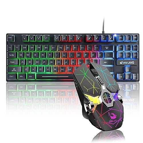 LexonElec 87 Teclas con Cable Gaming Mouse Combo Mechanical Feeling Rainbow LED con retroiluminación para PC Teclado para Juegos Wireless Gaming Mouse 6 Botones 2400 dpi 7 con retroiluminación LED LexonElec 87 Teclas con Cable Gaming Mouse Combo Mechanical Feeling Rainbow LED con retroiluminación para PC Teclado para Juegos Wireless Gaming Mouse 6 Botones 2400 dpi 7 con retroiluminación LED