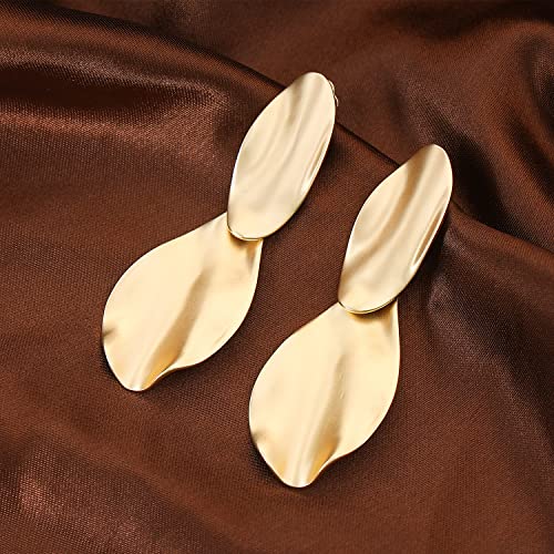 Matte Gold Silver Hammered Long Drop Clip On Earrings Large Unique Statement Clip Earrings for Women4