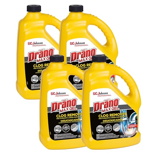 SC Johnson Professional Drano 696642 Max Gel Clog Remover, Bleach Scent, 128 oz Bottle, 4/Carton