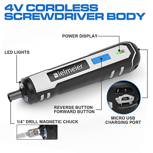 Bielmeier 4V Cordless Electric Screwdriver Kit, 6 Speed Adjustment, 44 Accessories Plus Flex Shaft, Battery Rechargeable, Led Light, Automatic Portable Wireless Power Screw Driver For Small Projects #TOP4