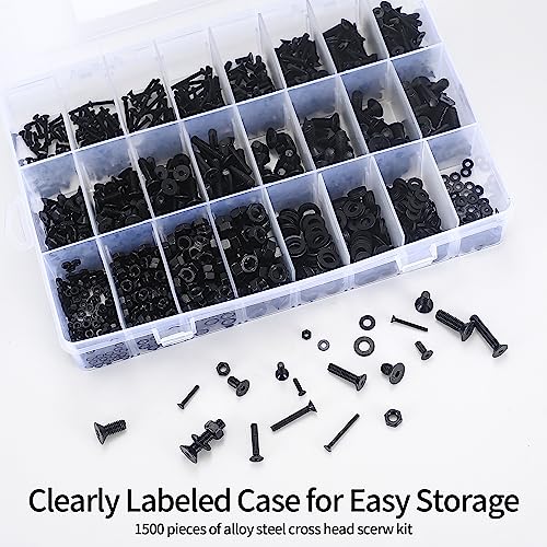 Bjbjjiu 030 1500 Pcs Flat Head Hex Socket Head Cap Screws Bolts And Nuts And Washers Assortment Kit thumb #4
