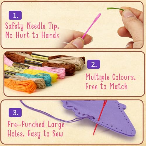 Image of Toylink DIY Sewing Kit for Kids Ages 4-12, 12 Dessert Felt Craft Kit with Pre-Punched Holes, Blunt Plastic Needles, Cotton Stuffing - First Sewing Kit STEM Learning Toys for Girls Boys Birthday Gift