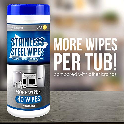 JJ CARE Stainless Steel Wipes with Microfiber Cloth [Pack of 80] Stainless Steel Cleaner Wipes, Removes Water Marks, Streaks, Smudges and Grease on Appliances, 40 Wipes per Tub - Thumbnail 2