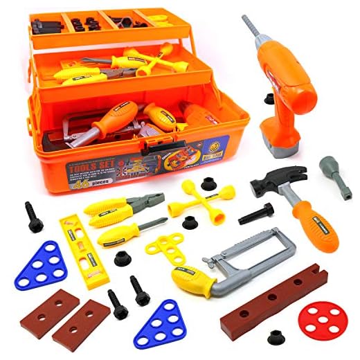 Big Mo's Toys Tool Box - Pretend Play Three Tier Educational Tool Kit for Kids Gift of All Ages - 46 Piece Set
