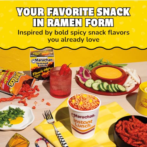 Image of Maruchan Instant Lunch Ramen Noodles, Flamin' Hot Chicken Flavor - Japanese-Style Instant Noodle Soup, Easy Meal Ready in 3 Minutes - 2.25 Oz. (12 Pack)