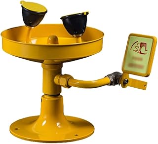 Lavaojos de sobremesa de acero inoxidable 304 para emergencias con cabezales de con cabezales de pulverización dobles, salida de agua de 12 (l/min) para fábrica y laboratorio, color amarillo