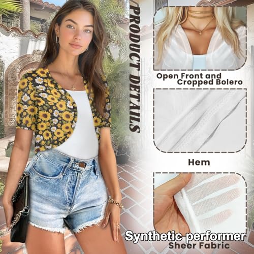 Image of Womens Short Sleeve Bolero Shrug Open Front Knit Cropped Cardigan Shoulder Cover for Dress Cute Casual Knit Cover Up