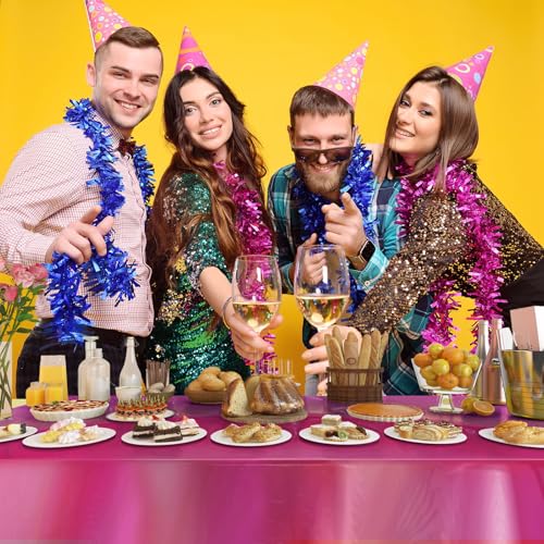 Image of 4 Pack Plastic Tablecloths Disposable Tablet Cover Pink 54 x 108 in | Foil Glitter Table Cloth for Rectangle Tables Indoor / Outdoor Party Decorations Birthday Princess Bridal Wedding Christmas