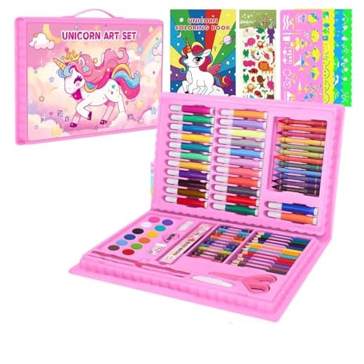Kit Pintura Infantil Completo 150 Peças – Maleta de Pintura Infantil com Aquarelas, Lápis, Canetinhas Coloridas, Giz de Cera e Acessórios – Kit de Pintura Perfeito para Crianças e Iniciantes! (Rosa)
