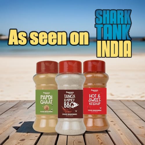 Image of Popcorn & Company Papdi Chaat and Tangy Spicy BBQ, Hot & Sweet Instant Seasoning Mix Combo Pack of 3 - Unique Blend of Spices and Herbs for Carbs - 180gm By Popcorn & Company