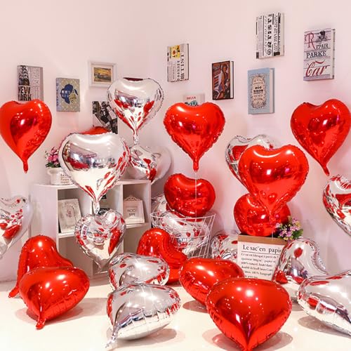 Image of Red Heart Ballloons,18 Inch Bright R Foil Love Heart Shaped Balloons 12Pcs Red love balloon for Anniversary Wedding Birthday Party Baby Shower Valentines Day Decorations(12Pcs)