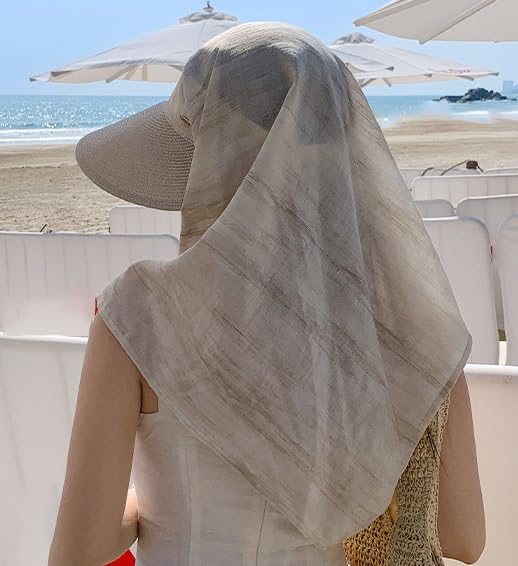 Sombrero de sol de ala ancha para mujer con bufanda 3 en 1 miniatura 4