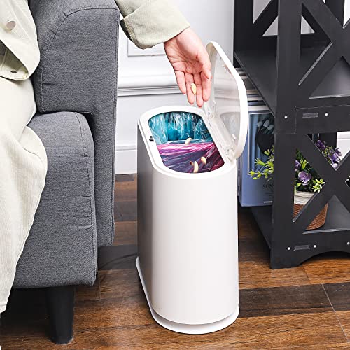 Caneca de basura delgada de plástico con tapa 12L blanca miniatura 6