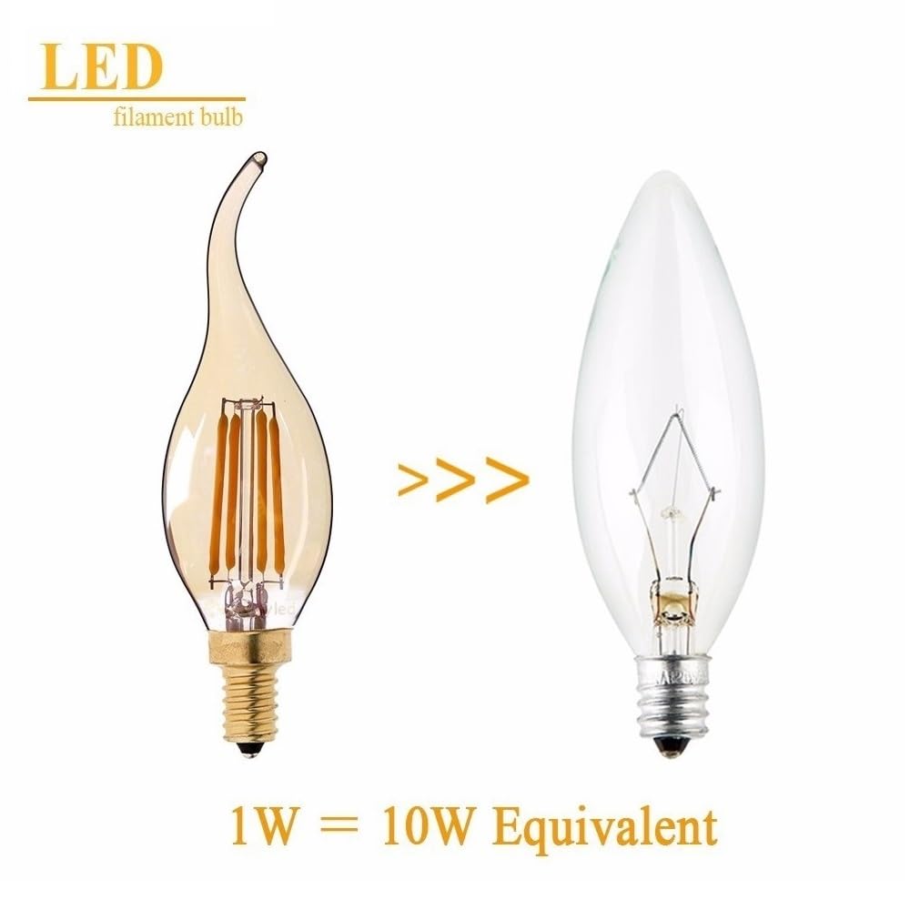 1fortunate Paquete de 20 bombillas de filamento LED Vintage Edison bombilla de tinte dorado AC220V C35T E14 lámpara LED con punta curvada de llama