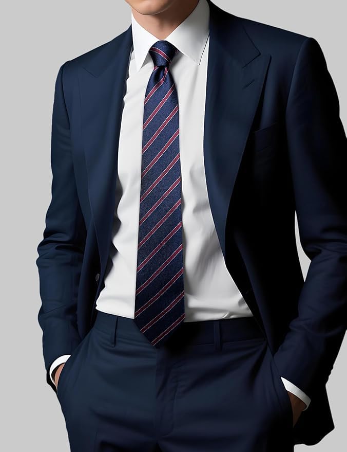 Image of DiBanGu Striped Tie Set for Men Silk Woven Plaid Necktie and Pocket Square Cufflinks Business Wedding