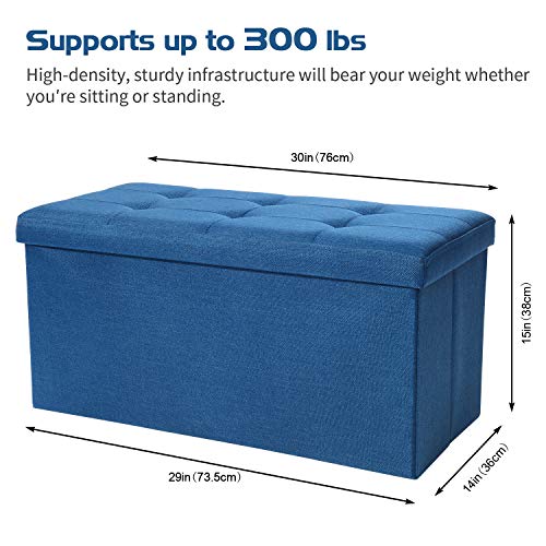 WoneNice Linen Folding Storage Ottoman Bench, Storage Chest Footrest Padded Seat, 30 x 15 x 15 Inches (Linen Navy) - Thumbnail 5