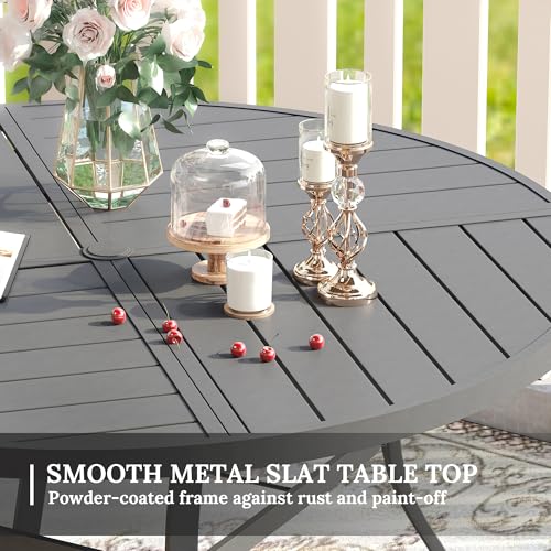 Image of VICLLAX Round Patio Table with Adjustable Umbrella Hole for 8, All Weather Metal Outdoor Dining Table for Lawn Garden, 53.1 inch Outdoor Coffee Table, Grey Tabletop