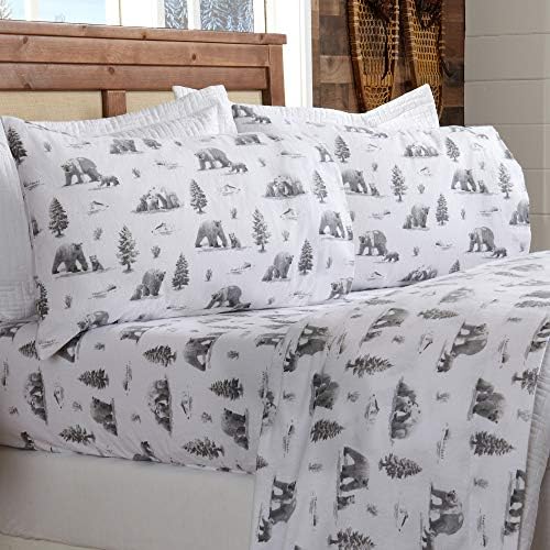 Great Bay Home 100% Turkish Cotton Full Lodge Holiday Flannel Sheet Set | Deep Pocket, Soft Sheets | Warm, Double Brushed Bed Sheets | Anti-Pill Flannel Sheets (Full, North Pole Polar Bears)
