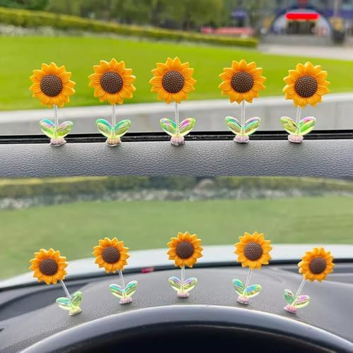 Image of Miniature Set for Home Decor, Deepawali Gift, Living Room, Figurines, Cake Decoration Items - Resin Car Dashboard Items (Multicolor) ((Sunflower Miniature Set of 5))