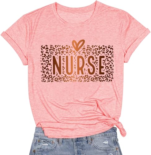 Image of Women Nurse Shirts Nursing Life Letter Short Sleeve Register Nurses Inspirational Tee