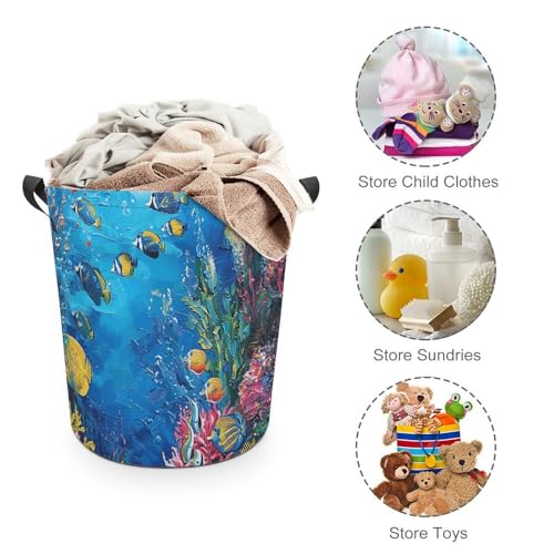 Panier à linge pliable grand format motif corail et couverture