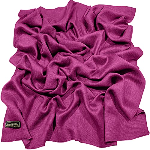 CJ Apparel Fuchsia Purple Solid Color Fringe Design Nepalese Shawl Seconds Scarf Wrap Stole Throw Head Wrap Pashmina Hand Made in Nepal New2