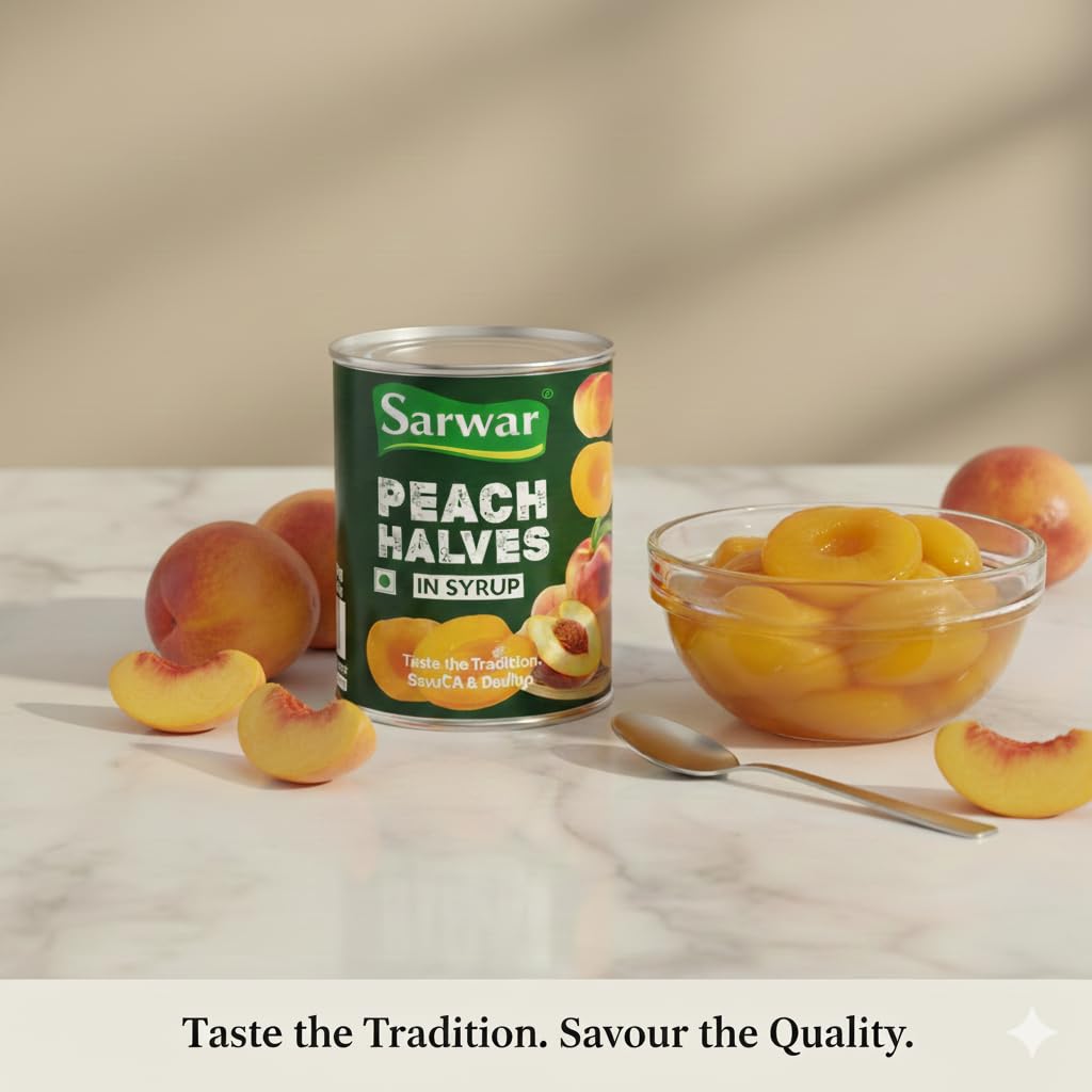 Sarwar Peach Halves 820g | Yellow Peaches in Light Syrup | Ready to Eat & Ideal for Desserts, Cakes, Fruit Salads & Smoothies 2