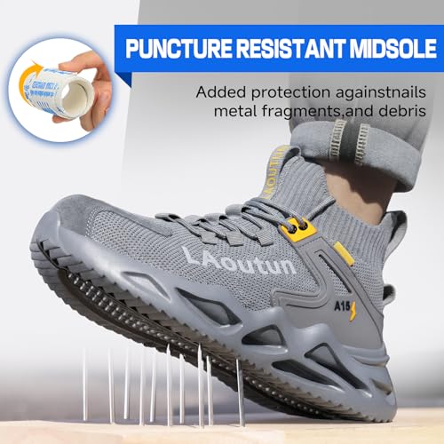 Image of LAoutun Steel Toe Shoes for Men, Lightweight Comfortable Safety Shoes with Puncture Resistant, Indestructible Work Shoes for Construction and Warehouse
