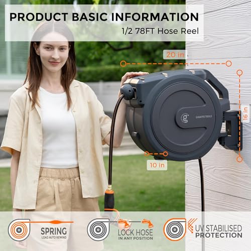 image for Giraffe Tools Hose Reel 1/2‘’ 78 ft, Heavy Duty Retractable Garden