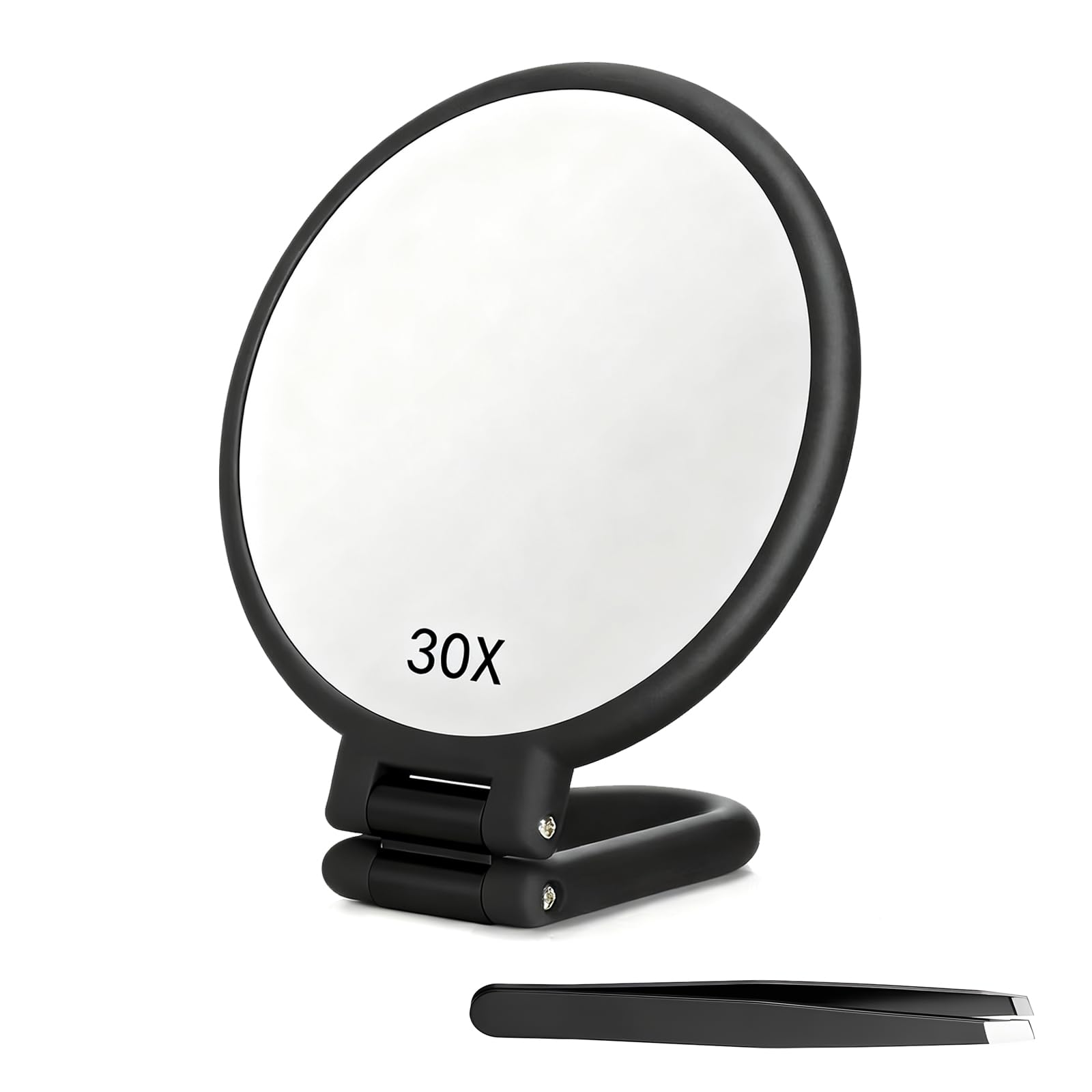 DOETYD 30X Magnifying Mirror with Handle,Double Sided Make up Foldable Travel Hand Mirror with Magnification(Black)