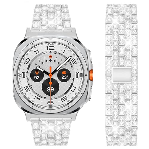 DEALELE Paski kompatybilne z Samsung Galaxy Watch 7 Ultra (47 mm), błyszczący kryształ górski, diamentowy, metalowy pasek zastępczy dla kobiet, mężczyzn, galaxy ultra (47mm), Stal stopowa, ro