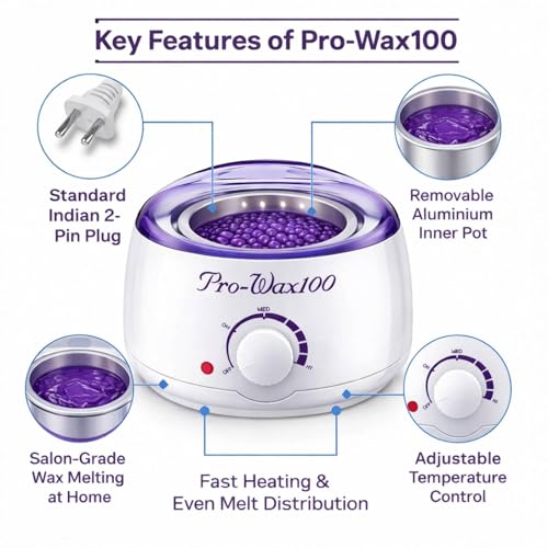Image of Wax Heater Machine Combo 100gm Brazilian Stripless Formula for Face & Body with Spatula, Ideal for Upper Lips, Chin, Cheeks, Hairline, Bikini & Legs, Automatic Heating (Wax heater + Wax kit)