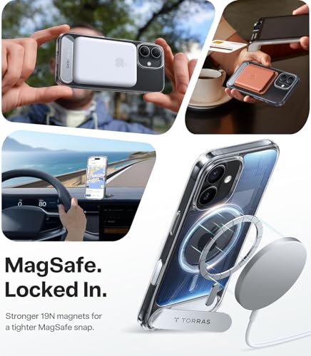 Image of TORRAS Luxury Adjustable Stand Cover for iPhone 17 | Mil-Grade Protection Case | Fit for MagSafe | Slim Matte Finish | Camera Control | Premium Imported | Ostand L1 Guardian 6.3'' Clear