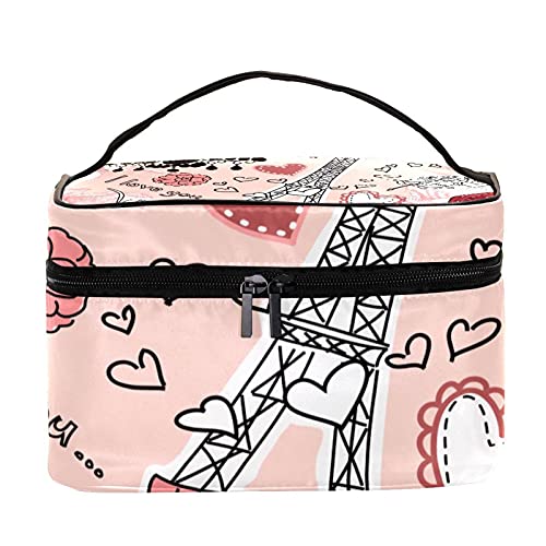 Bolsa de maquillaje de viaje con diseño de la Torre Eiffel de París, diseño de ángel y gato, bolsa de maquillaje grande con cremallera, organizador para mujeres y niñas, multicolor, 22.5x15x13.8