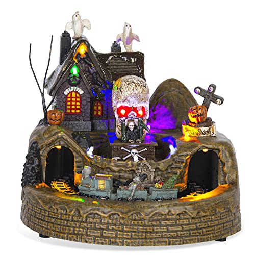 innodept12 Animated Halloween Train Village Set with Ghosts, Skeletons, Spooky