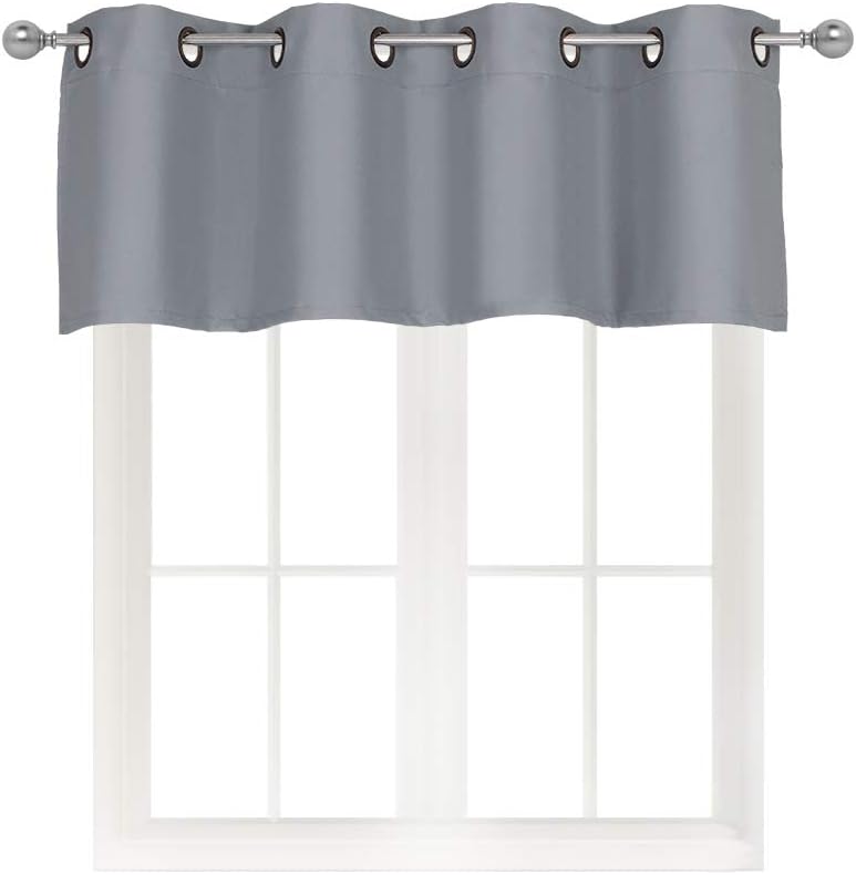 Home Queen Grommet Top Blackout Curtain Valance Window Topper for Bathroom, Short Straight Drape Valence, 54 W X 18 L Inch, Grey