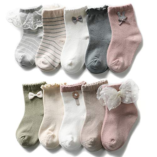 Summer Eyes Non Skid Anti Slip Cotton Dress Crew Socks With Grips For Baby Infant Toddler Kids Girls Socks Part 1,0-1 Years