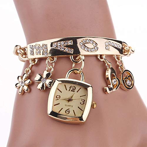 GD Fashion Rhinestone Wrist Love Watch Watch Chain Bracelet Women Women's Watch Rubber Watch Strap 22mm (Gold, One Size)