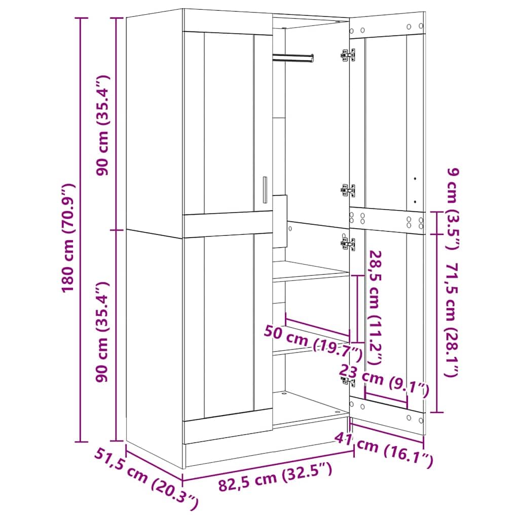 Kleiderschrank Grau Sonoma 82,5x51,5x180 cm Holzwerkstoff mit Schiebetüren und großem Stauraum für Schlafzimmer, Flur, Kinderzimmer, platzsparender Organizer, stabile Schubladen und Spiegel