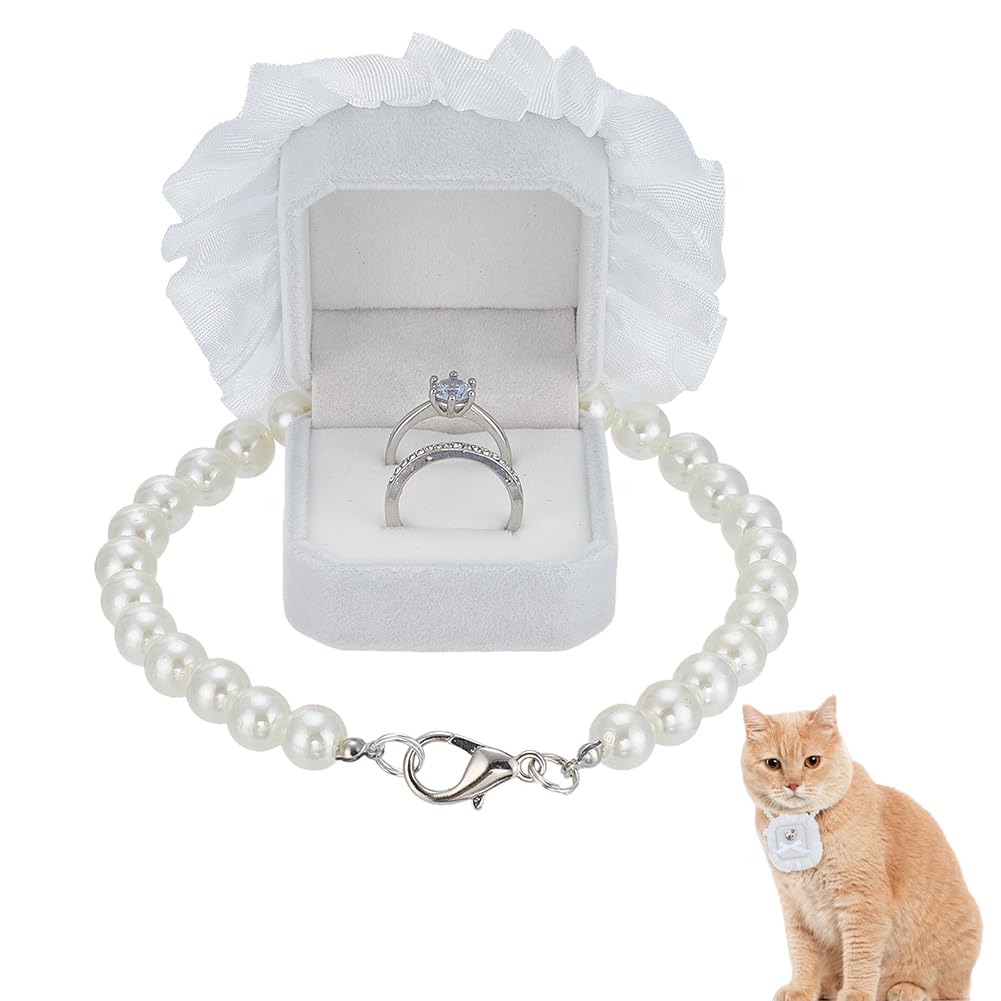 FINGERINSPIRE Pearl Wedding Dog Collar with Ring Box