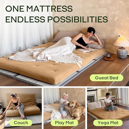 Image of ZonLi Japanese Floor Futon Mattress Twin Size 75 inchx 39 inch, 100% Cotton Cover 2.5'' Thicken Tatami Mattress, Foldable Sleeping Pad, Portable Dormitory Tatami Mat, Roll Up Floor Lounger Bed for Adult