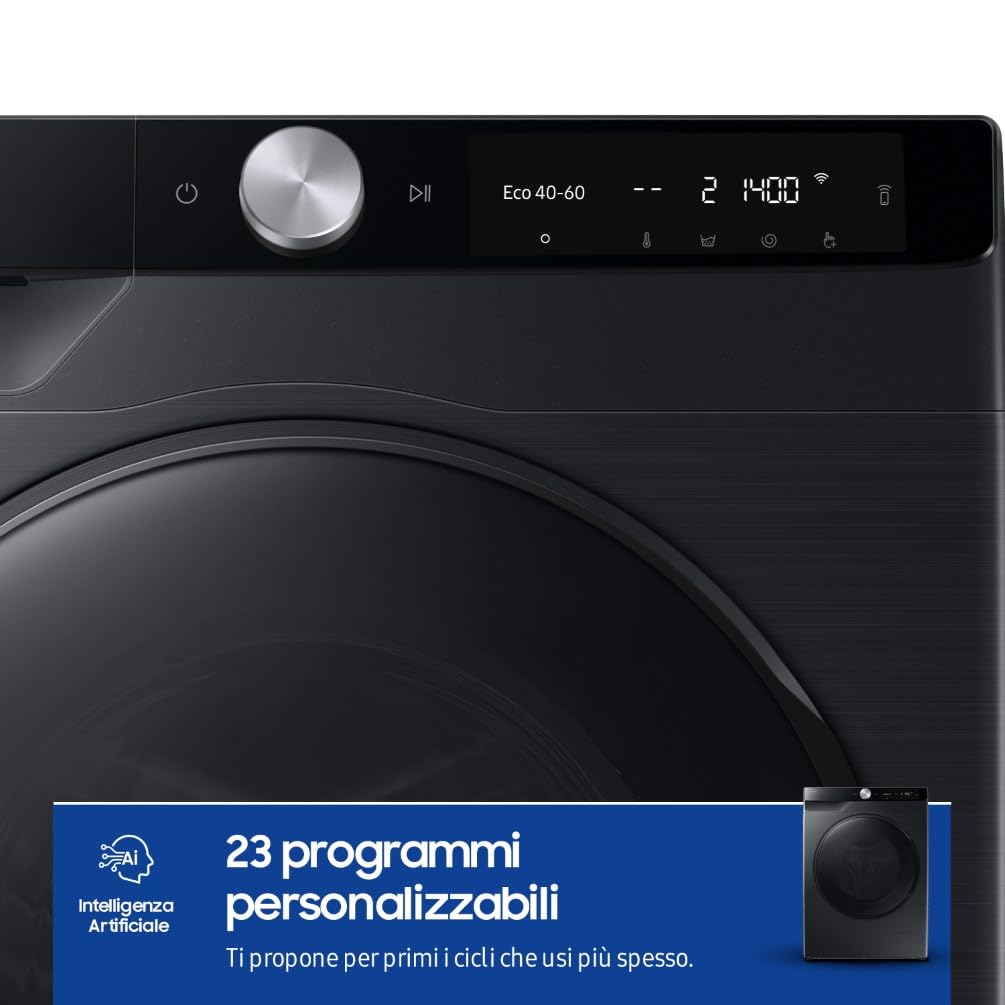 Samsung Lavasciuga Slim AI Control EcoDosatore WD90DG6G94BB, 9+5 kg, Wifi, Ecodosatore, AI Wash, Carica Frontale, 60L x 85H x 48P cm