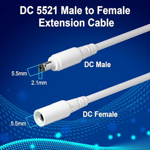 Image of 16ft 12V DC Extension Cable 2Pack,Power Supply Extension Cord 2.1mm x 5.5mm,12V DC Adapter Female to Male Extender Wire CCTV Security Camera,DVR 5V,9V,24V,Volt (White, 5 METER /16 FEET)