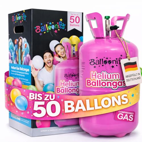 Balloonify Helium-Flasche für ca. 50 Luftballons Folienballons Ballongas 400 Liter (0,40 m³) Helium Ballongas