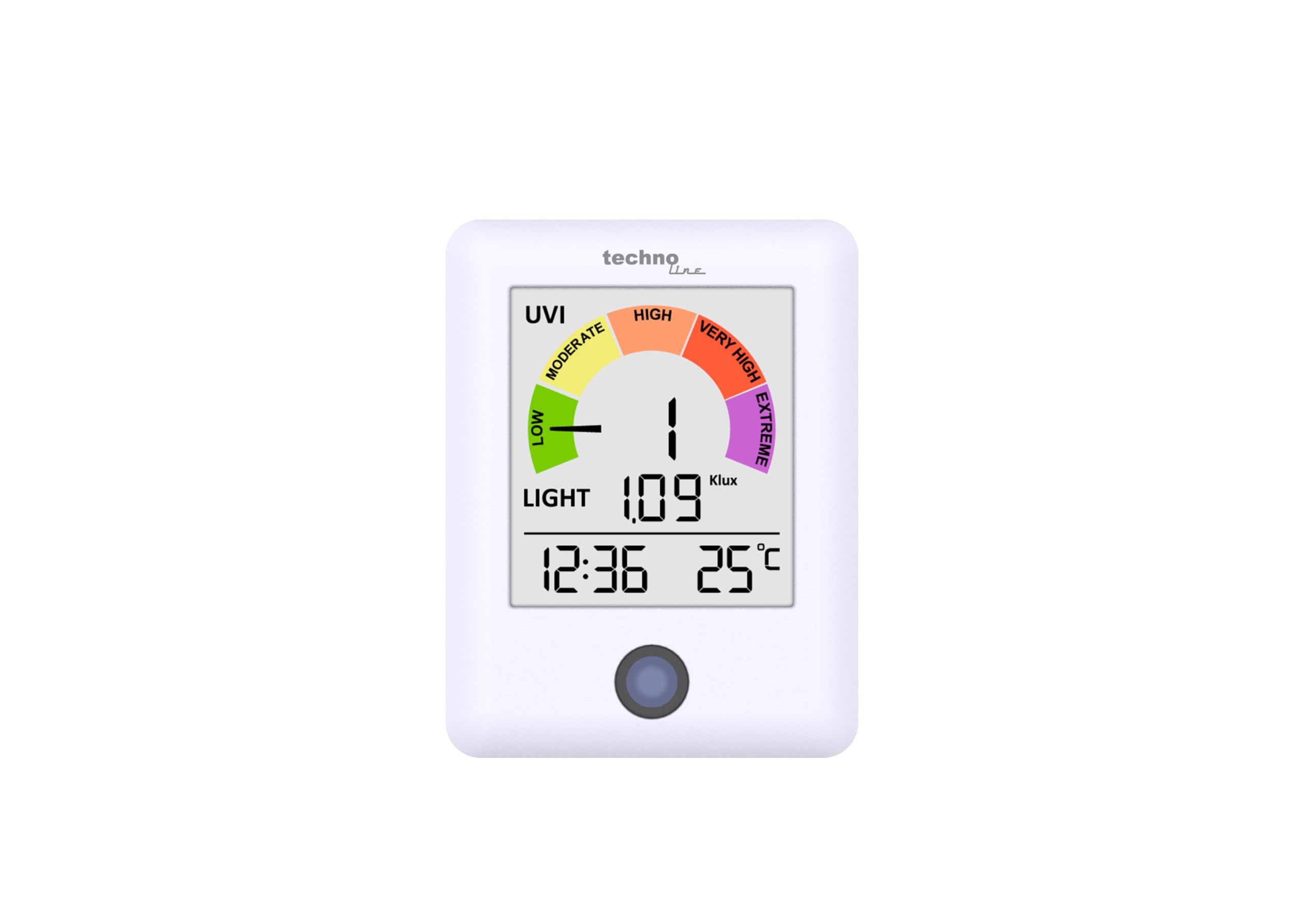 technoline WS9320 monitor promieniowania UV z indeksem UV i światłomierzem | pomiar UV w czasie rzeczywistym co 60 sekund | temperatura i godzina wnętrza | alarm UV ze skalą kolorów | miernik